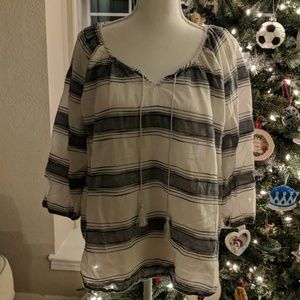 Slightly Sheer Linen Striped Blouse